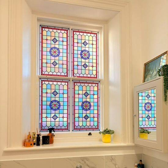 Barbara Stained Glass Window Film Installed Onto A Bathroom Window