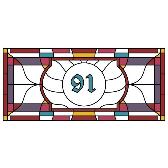 Victorian stained glass window film door number in red and purple
