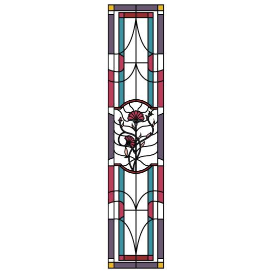 Tall gothic Victorian stained glass window film, red flower stained glass window film