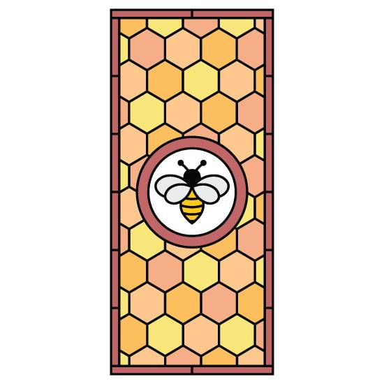 honey comb stained glass window film with a central bee