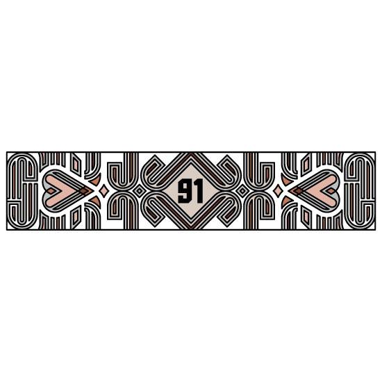 modern stained glass window film design with central door number