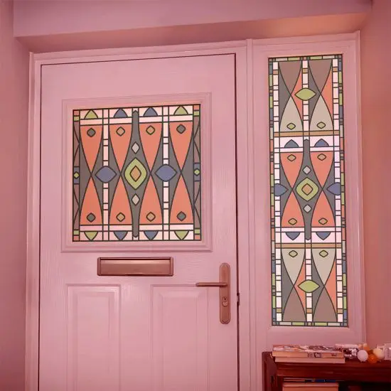 dark stained glass window film installed onto a front door