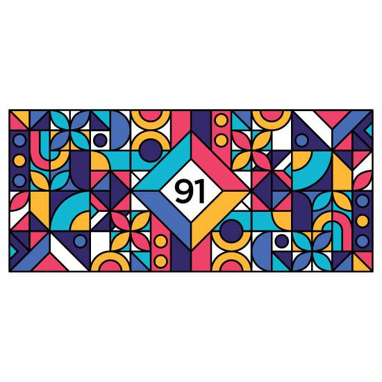 a modern stained glass window film with shapes and colours