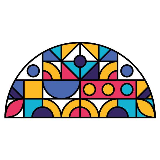 Block stained glass window film. Modern stained glass window film semi circle