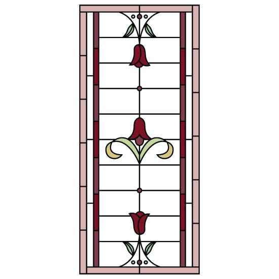 a pink stained glass window film with a large central flower