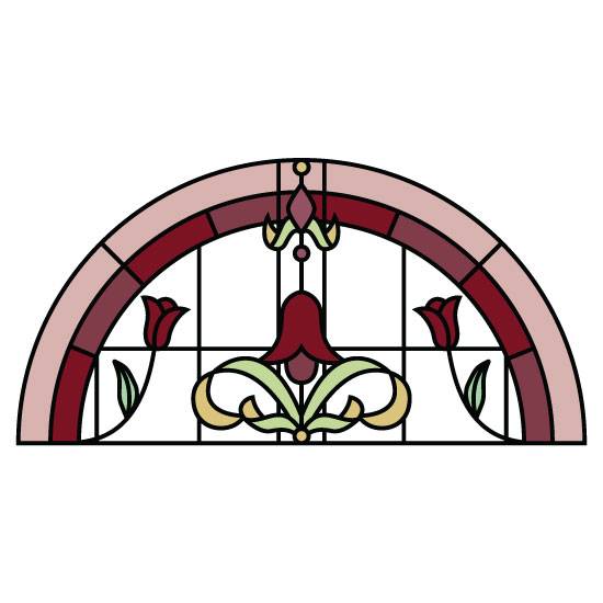 semi circle stained glass window film with various roses