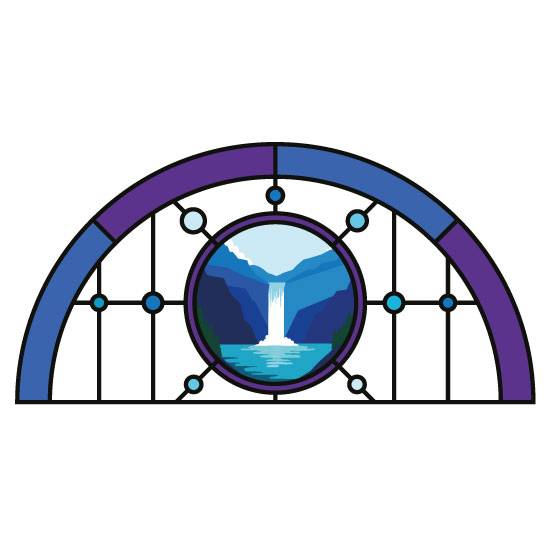 waterfall blue stained glass window film semi circle