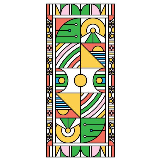 modern abstract stained glass window film design in portrait shape