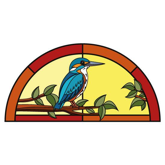 kingfisher window film, bird stained glass window film semi circle