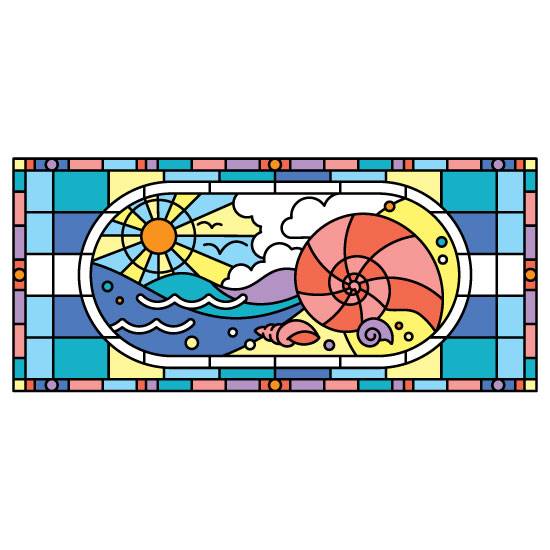 beach stained glass window film in a landscape shape