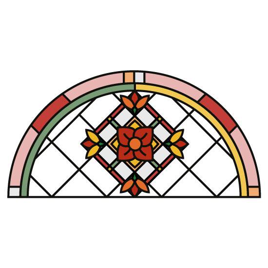 Flower semi circle stained glass window film, vintage stained glass film