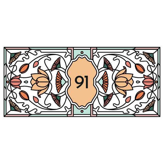 floral stained glass window film with central door number