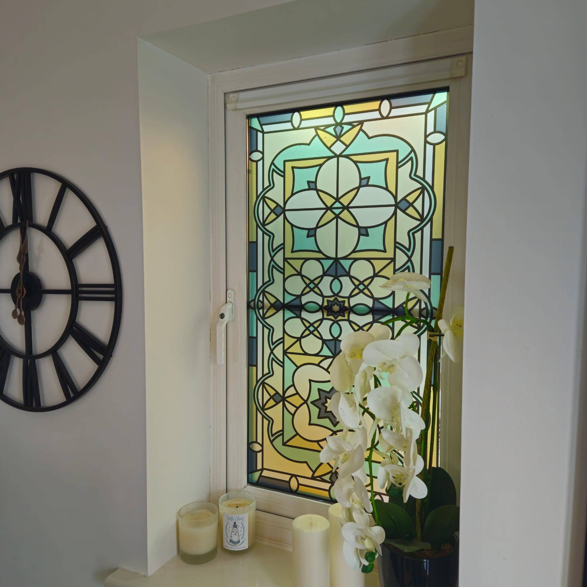 Zak pastel window film with matching window sill home decor