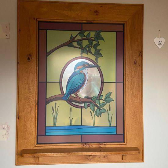 Kingfisher Stained Glass Window Film Installed Onto A Window
