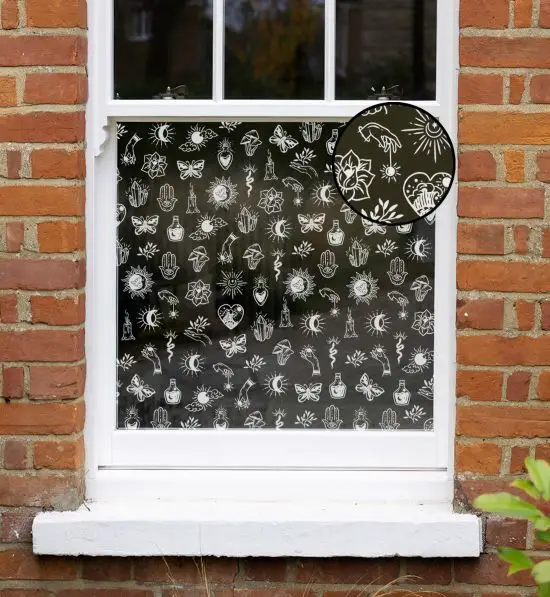 witch doodle window film. Patterned window film