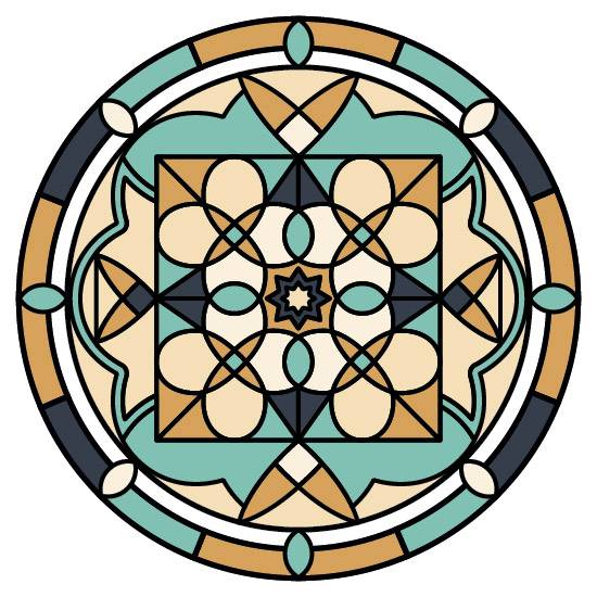 a traditional stained glass window film design for porthole or round windows