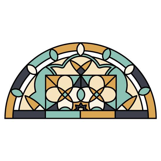 traditional stained glass window film in a semi circle shape