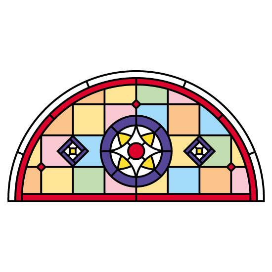 stained glass window film semi circle. colourful stained glass