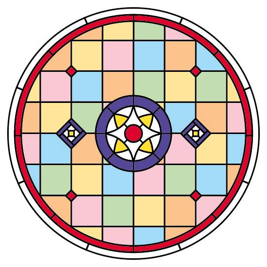 rainbow stained glass window film in a circle design