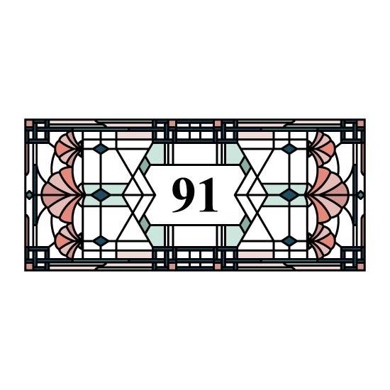 Beatrice stained glass window film with a central door number