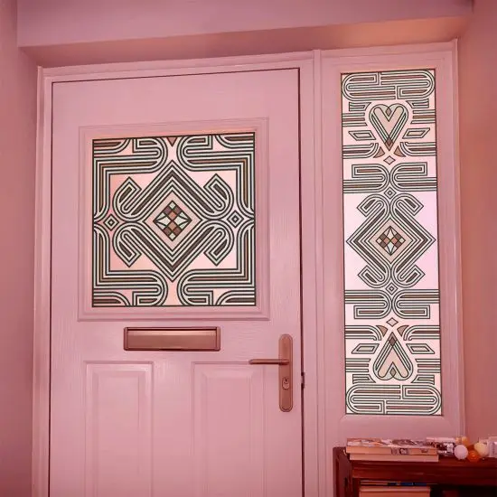 a modern stained glass window film with line art designs