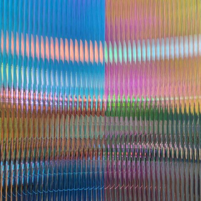 colour changing reeded window film in blue and pinks