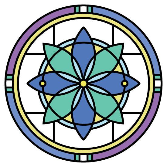 Circle flower stained glass window film in blue