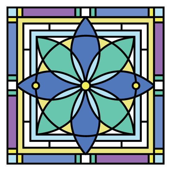 blue square floral stained glass window film