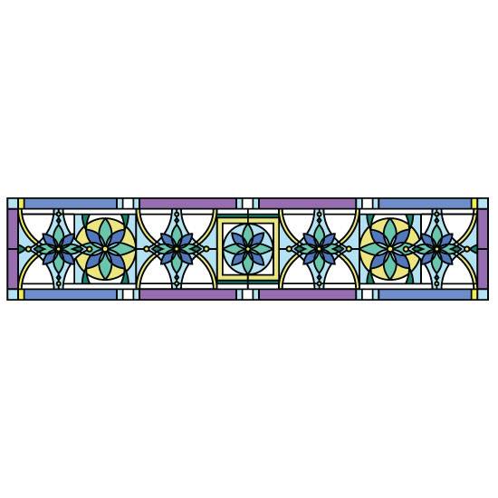 blue flower stained glass wide window film
