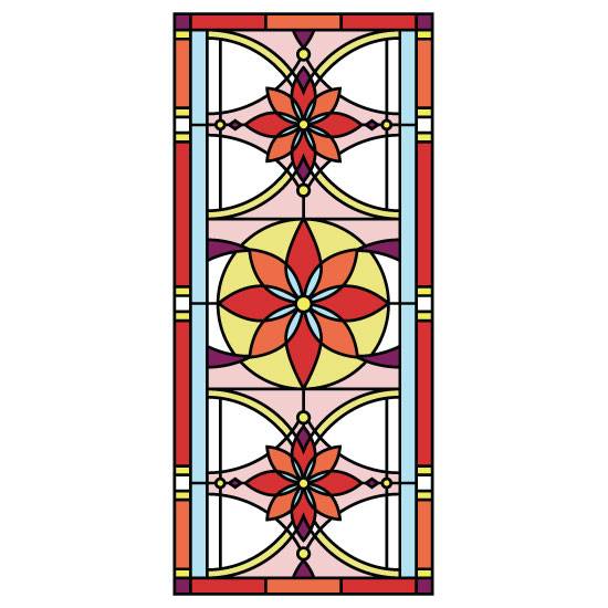 A red flower stained glass window film with a pink background