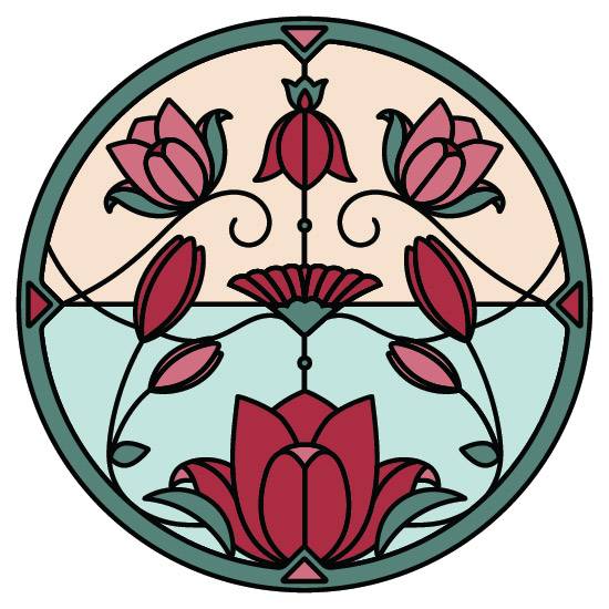 a red lotus flower circle stained glass window film