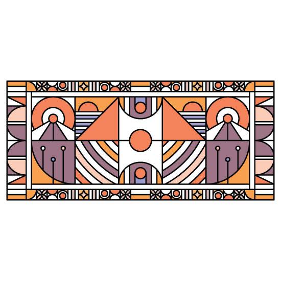 abstract stained glass window film in orange and purple