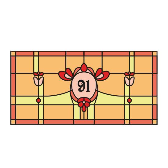 stained glass window film effect with house number