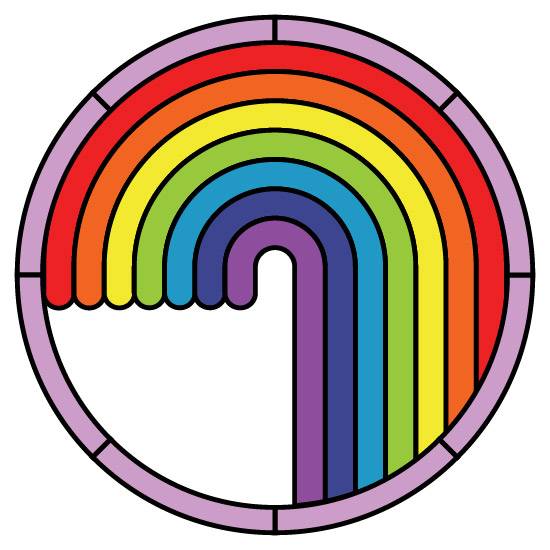 a rainbow stained glass design in a round shape for round windows
