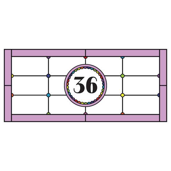 rainbow stained glass window film with door number in the center