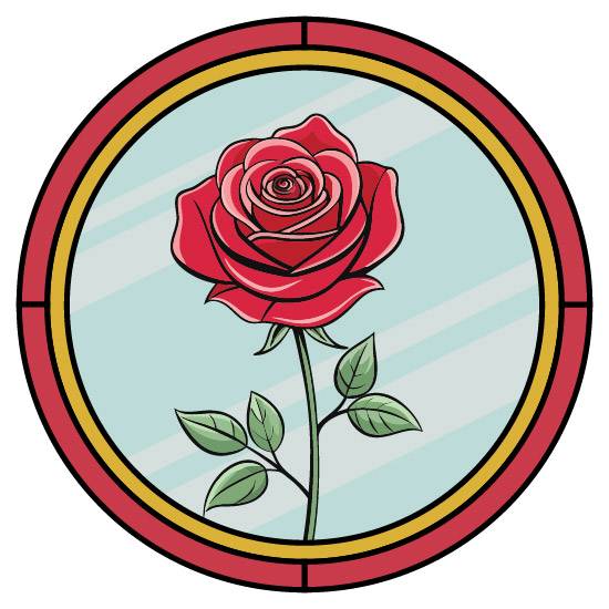 a rose stained glass window film in a circle shape for porthole windows