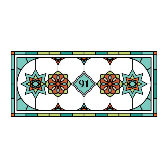 stained glass window film effect with house number